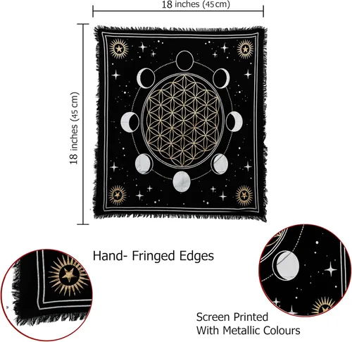 Vista 6 de Indian Consigners Tela de altar Fases de Luna Sol, Star & Moon Universe Premium Brujería Alter Tarot Spread Top Cloth Wicca Square Spiritual 18 x 18