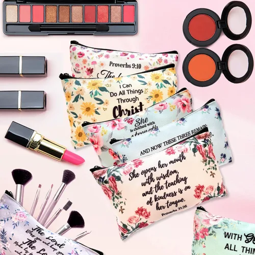 Vista 5 de 10 bolsas de maquillaje cristiano para lápices de la Biblia, funda de la Biblia, bolsas de cosméticos florales, regalos religiosos inspiradores