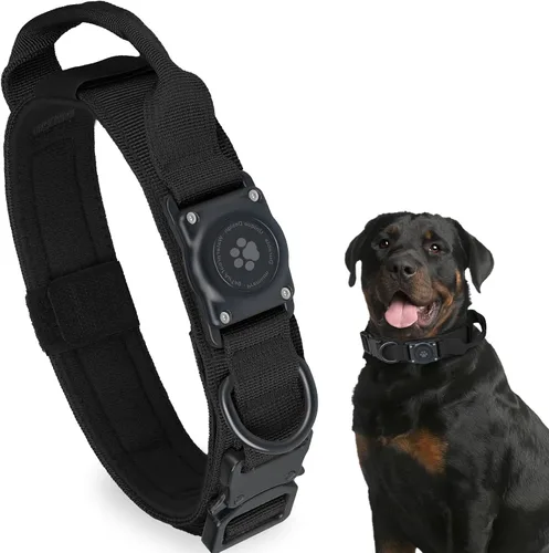 Vista 8 de Collar táctico para perro con AirTag, 100% impermeable, collares para perro Apple Air Tag integrados con soporte rígido de PC para AirTag, collar