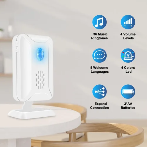 Vista 2 de Cruxer Timbre de puerta con sensor de movimiento para negocios al entrar en la puerta, sensor de movimiento, timbre de puerta interior para oficina