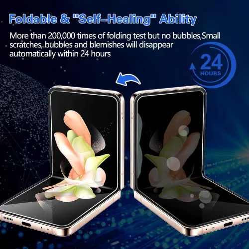 Vista 4 de Protector de pantalla de privacidad 8 en 1 para Samsung Galaxy Z Flip 5, interior suave EPU flexible, protector de pantalla frontal y trasera