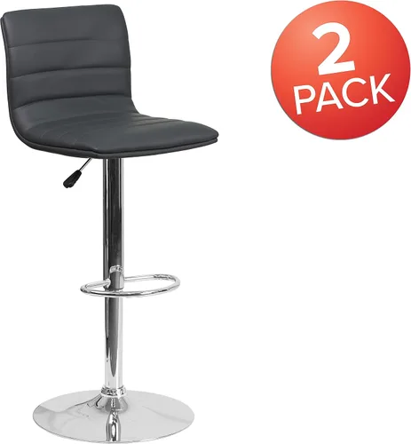 Vista 4 de Flash Funiture silla de bar ajustable con base cromada, Vinilo, Gris