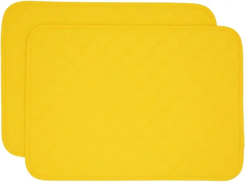 Vista 6 de Juego de dos manteles individuales redondos acolchados de color amarillo brillante sólido