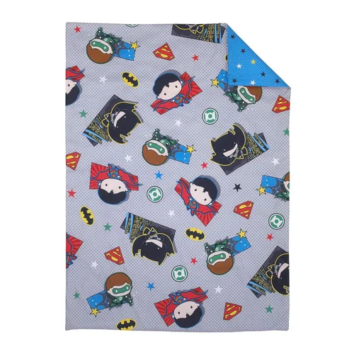 Vista 3 de Warner Brothers Justice League - Juego de ropa de cama infantil de 4 piezas, gris/azul/rojo/negro