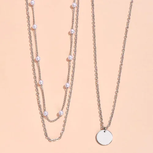Vista 7 de Collares en capas para mujer, collar de cadena de perlas, collar con dije de moneda, gargantilla de capas bohemias, collares ajustables para regalos
