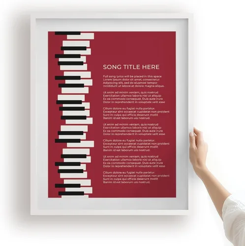 Vista 20 de Piano Keys Custom Songs Lyric Wall Art Print, Personalized Music Poster Blue 11x14" Black Frame