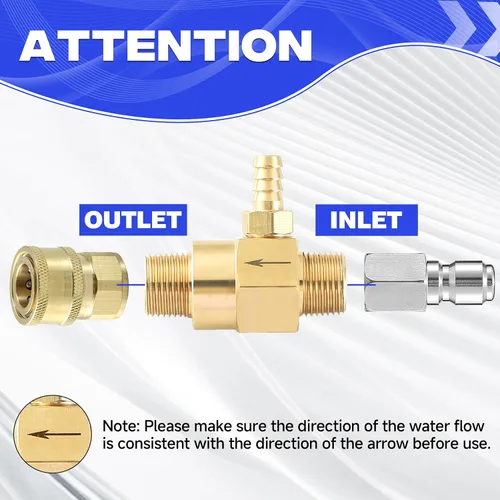 Vista 5 de JOEJET Inyector aguas abajo para lavadora a presión, kit de inyector químico fijo con conexión rápida de 3/8 pulgadas, manguera de sifón de 10 pies