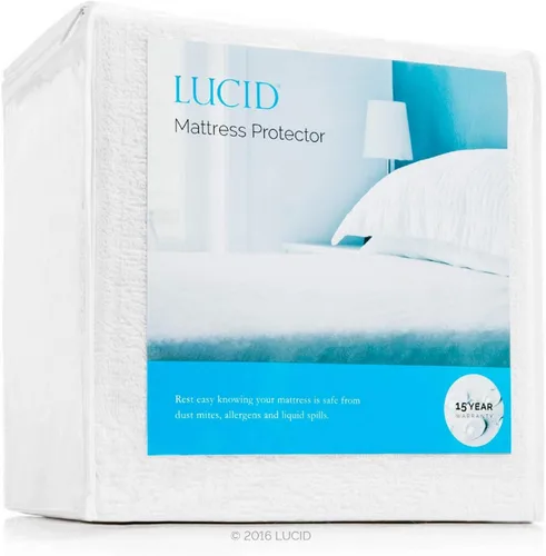 Vista 4 de LUCID Cubrecolchón de espuma viscoelástica con infusión de gel ventilado de 2 pulgadas, tamaño Queen y protector de colchón hipoalergénico 100%