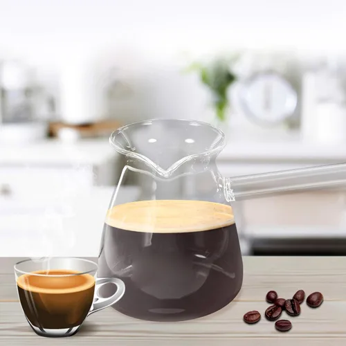 Vista 7 de Classics - Cafetera turca de vidrio de borosilicato, tetera Jazzva Cezve Briki, calentador de leche caliente, 15.2 fl oz