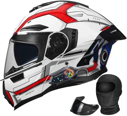 Vista 15 de Casco Modular Moto con Bluetooth Integrado, Doble Visera para Día/Noche, Ventilación Avanzada Múltiple, Forro Extraíble Lavable, Certificado DOT
