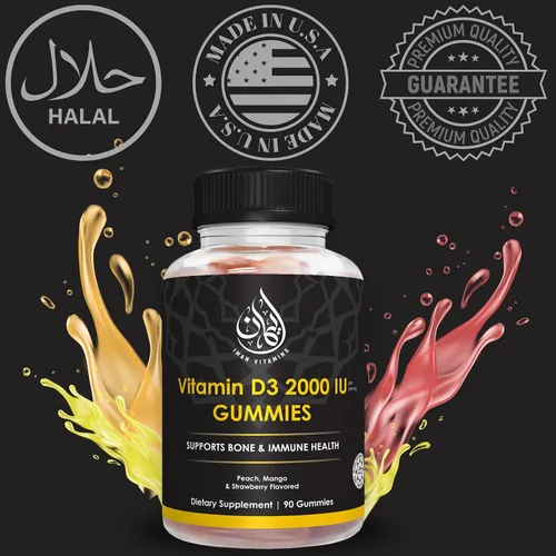 Vista 4 de Gomitas de vitamina D3 Halal para adultos, hombres y mujeres 1000 UI - 2000 UI Apoya la salud ósea, inmunidad y corazón Vegetarianas, sin OMG
