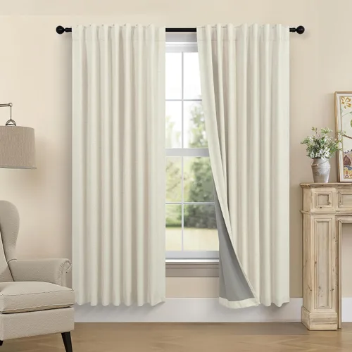 Vista 52 de Pitalk Cortinas cortas 100% opacas de lino para cafetería, 40 pulgadas de largo, 2 paneles, cortinas de puerta francesa para ventana, cortina