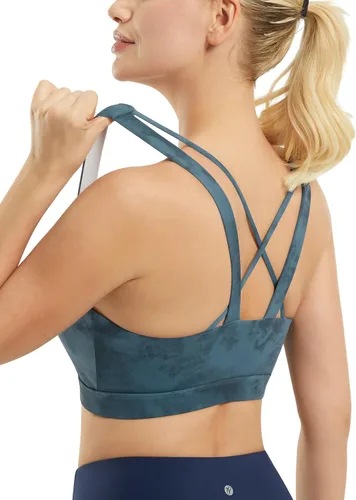 Vista 3 de AFITNE Brasier deportivo con tirantes para mujer, espalda cruzada, soporte medio, acolchado, entrenamiento, fitness, yoga, con copas extraíbles