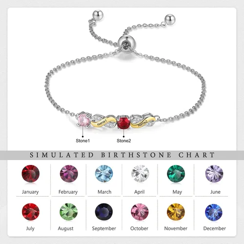 Vista 2 de Lam Hub Fong Pulsera personalizada de regalo para el día de la madre, pulseras personalizadas con nombre de piedra natal para mamá de hija, pulseras