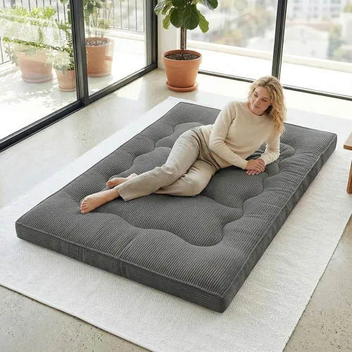 Vista 11 de cidludto Colchón de futón japonés de tamaño individual, sofá cama de 4 pulgadas, colchón de suelo para adultos, tapete de tatami más grueso, Negro