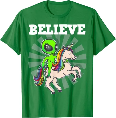 Vista 3 de Believe Space Alien Riding Unicorn - Camiseta de regalo divertida, Negro, S