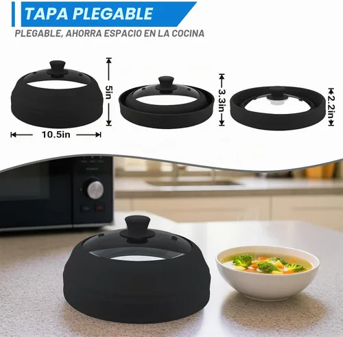 Vista 3 de Cubierta de vidrio para microondas, cubierta plegable de microondas de 10.5 pulgadas para vidrio de alimentos, tapa de silicona ventilada