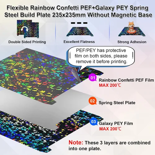 Vista 2 de IdeaFormer-3D Placa de Construcción Rainbow Confetti PEF+Galaxy PEY para Creality K1C/K1/K1 SE/Ender 3 V3 SE/Ender 3 V3 KE/Ender 3 S1/Pro/Ender 5