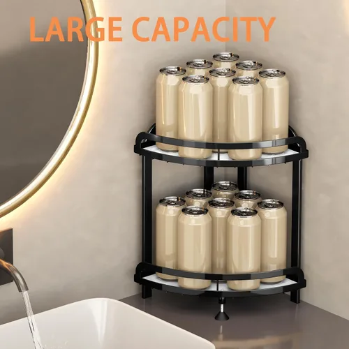 Vista 5 de Organizador de mostrador de baño negro XL, organizador de baño de 2 niveles, almacenamiento de cocina de esquina de gran capacidad, bandeja
