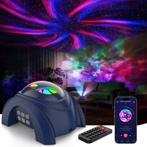 Vista 11 de Rossetta Proyector de galaxia de doble lente, proyector de estrellas para dormitorio con ruido blanco y altavoz Bluetooth, control remoto