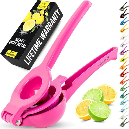 Vista 10 de Zulay Kitchen Exprimidor de limón 2 en 1 de metal, exprimidor de mano de extracción máxima resistente, exprimidor de limón que recibe hasta