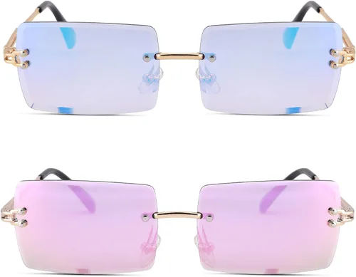 Vista 24 de Gafas de sol rectangulares para hombres/mujeres, gafas de sol pequeñas sin montura cuadrada