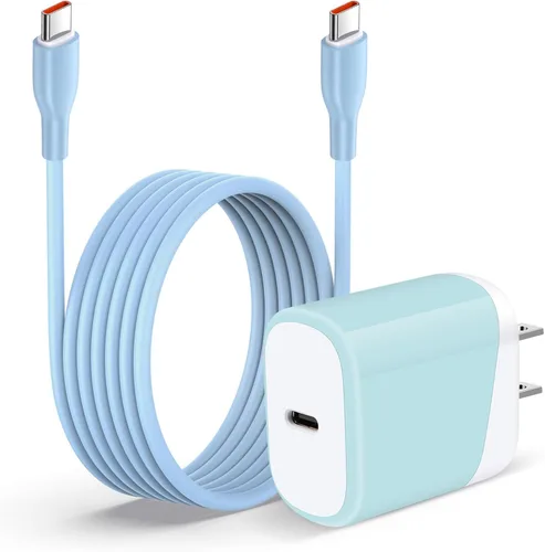 Vista 15 de Cargador rápido de iPhone 16e para iPhone 17 Air 16 Pro Max/16 Pro/16 Plus/16/15, iPad Pro Air Mini, cable de carga USB C a C de 6 pies para Samsung