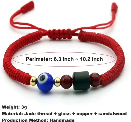 Vista 4 de Pulseras hechas a mano contra el mal de ojo, pulsera de cuerda roja ajustable con protección de la suerte de cábala, pulseras a juego para parejas
