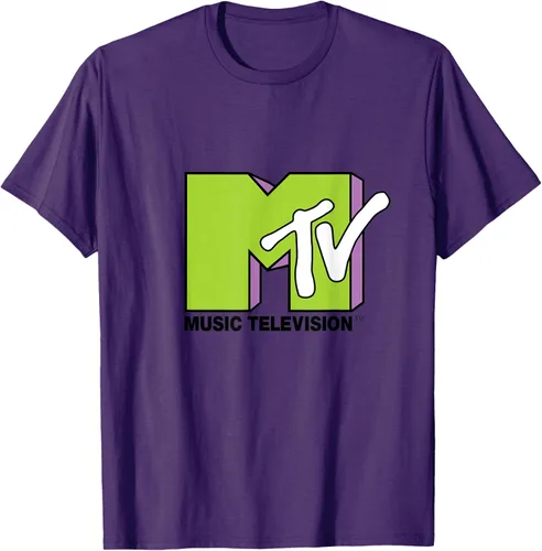Vista 95 de Camiseta de tratamiento de relleno con logotipo MTV verde lima y morado, Negro, S Azul Marino