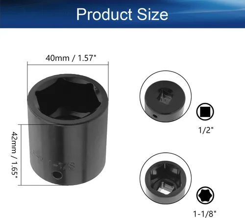 Vista 2 de Auniwaig Zócalo de impacto poco profundo de 1/2", métrico de 6 puntos, enchufes poco profundos de 1-1/8", Cr-V