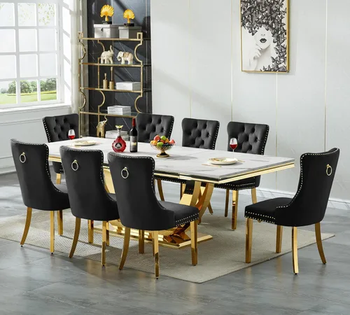 Vista 43 de SSLine Juego de mesa de comedor de mármol sintético blanco de 68 pulgadas