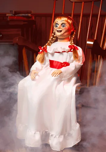 Vista 2 de Muñeca Annabelle Animatrónica de 25 Pulgadas Decoración de Halloween Multicolor