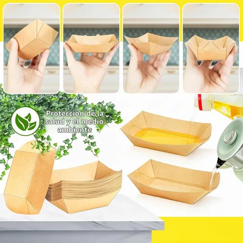 Vista 4 de paquete de 80 unidades de bandejas de papel para barco de comida de 0.5 libras, bandejas desechables de papel pequeñas, recipientes de 0.5 libras