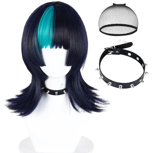 Vista 11 de Wiggy Mermaid Peluca corta de color naranja, peluca de pelo recto de jengibre para mujer Short Orange Side Part Anime Cosplay Hair Wig for Halloween