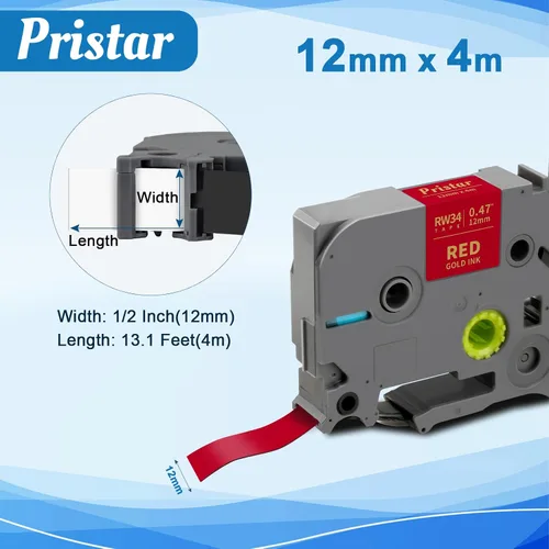 Vista 2 de Pristar Cinta de satén de repuesto compatible TZe para Brother TZe-R231 TZe-R234 TZe-RE34 TZe-RN34 TZe-RW34 para PT-P710BT D210 H110 H100 E110 H101