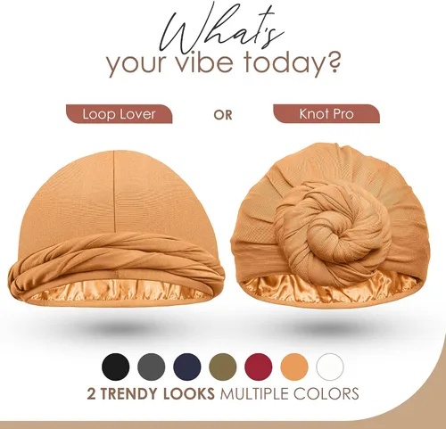 Vista 6 de Turbante Halo con Forro de Satén de Seda Envolvente de Cabeza Preajustado Gorro de Calavera para Hombres y Mujeres Gorro para Dormir Cubierta