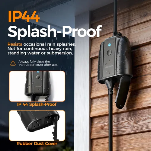 Vista 6 de Enchufe Inteligente para Exteriores Impermeable, TESSAN Enchufe WiFi Inteligente Compatible con Alexa, Google Assistant, Regleta de Alimentación