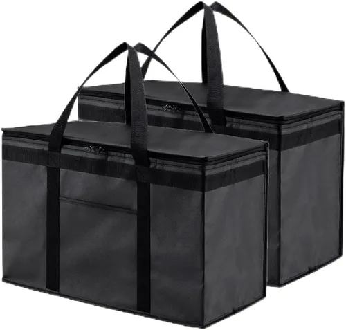 Vista 36 de Bolsa térmica XXL aislada y calentador de alimentos para entrega y compras de comestibles con parte superior con cremallera, color negro