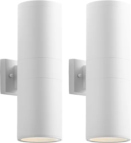 Vista 15 de mirrea Lámpara moderna para porche al aire libre en 2 luces con cilindro de aluminio y cubierta de vidrio templado, aplique de pared impermeable