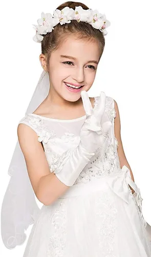 Vista 5 de Corona de flores con velo para niñas, ideal para eventos como bodas