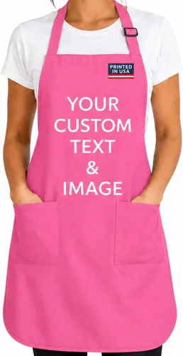 Vista 18 de Delantal personalizado con nombre o logotipo personalizado, cuello ajustable, 2 bolsillos, mezcla de algodón de fácil cuidado Crema