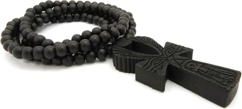 Vista 4 de Grabado Egipcio Ankh Colgante 8mm 36" Bead Collar de madera (3colores disponibles)