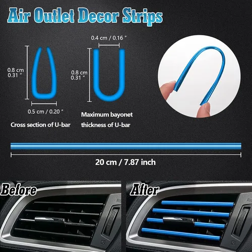 Vista 4 de Xotic Tech - 10 cubiertas de tira de decoración de salida de aire acondicionado para interior de automóvil, moldura de PVC (azul)