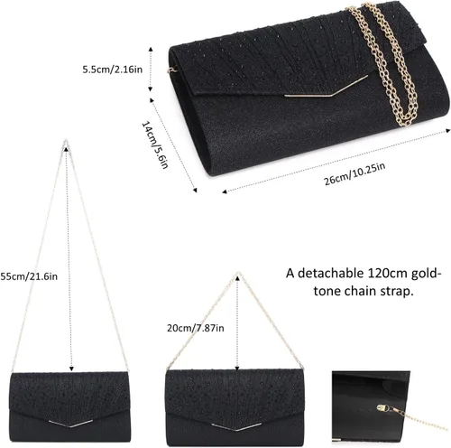 Vista 5 de Gurina Bolso de noche para mujer, bolso de mano con diamantes de imitación, lentejuelas con purpurina, bolso cruzado para mujer, fiesta de boda