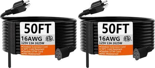 Vista 11 de HUANCHAIN Cable de extensión de 3 pies, calibre 16, negro, para interiores y exteriores, resistente al agua, flexible para clima frío, 3 puntas