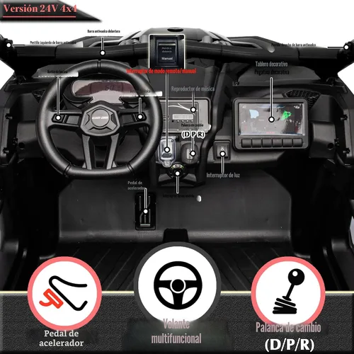 Vista 8 de 24V CAN-AM Maverick X3 con licencia de 2 plazas para niños UTV Negro y dorado
