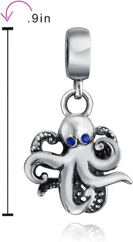Vista 3 de Bling Jewelry Ocean Blue Enamel Siren Mermaid Aquatic Nautical Sea Blow Fish Octopus Vacation Charm Bead For Women Teen .925 Sterling Silver Fits