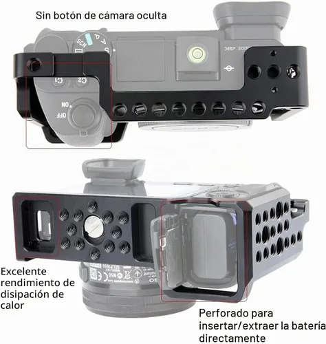Vista 3 de NICEYRIG Jaula para cámara Sony A6300 A6400 A6100 A6000 con rosca 1/4 y zapata fría - 083