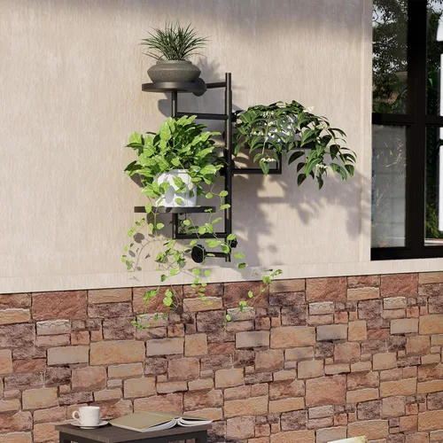 Vista 3 de Estantes giratorios de pared para plantas, estante de plantas para ventana, soporte de pared de metal de 3 niveles para múltiples plantas