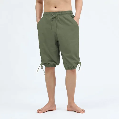 Vista 3 de Pantalones cortos de pirata para hombre, medievales, vikingos, navegantes, renacentistas, pantalones cortos de lino gótico para disfraz